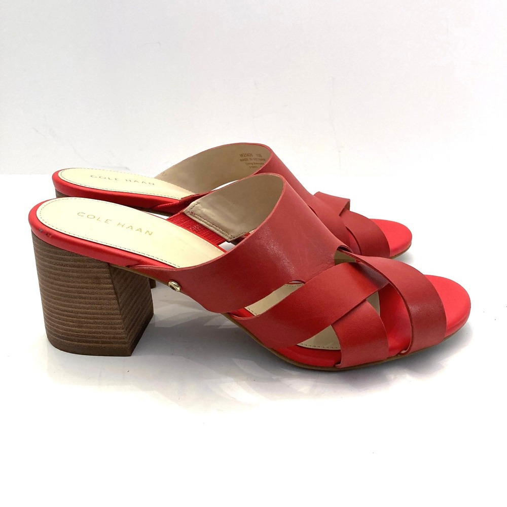 Cole Haan Jodie Mule Sandal Red Leather Womens‎ 10B NWOB Block Heel Open Toe